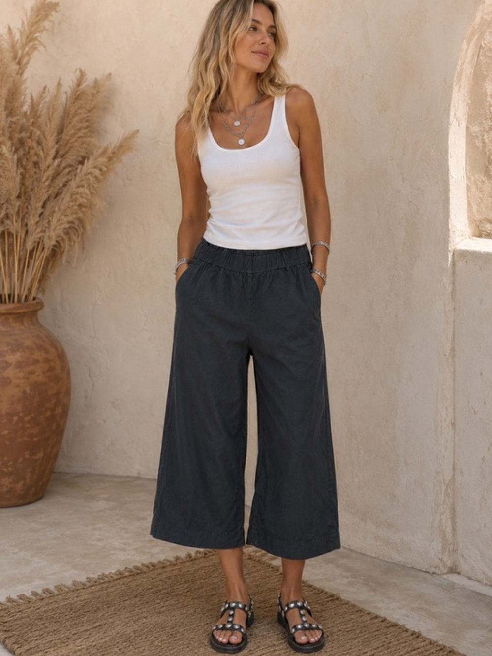 J Jill Linen Coastal Grandma Chic Casual Wide Leg High Rise Women’s Pants, Large - Picture 3 of 10